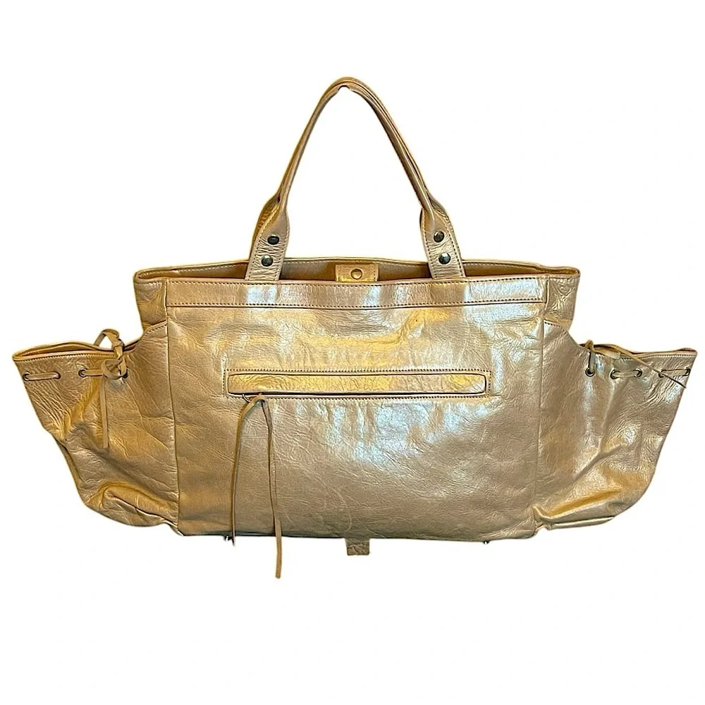 Botkier Metallic Leather Trigger Satchel Handbag Tote Gold Hardware